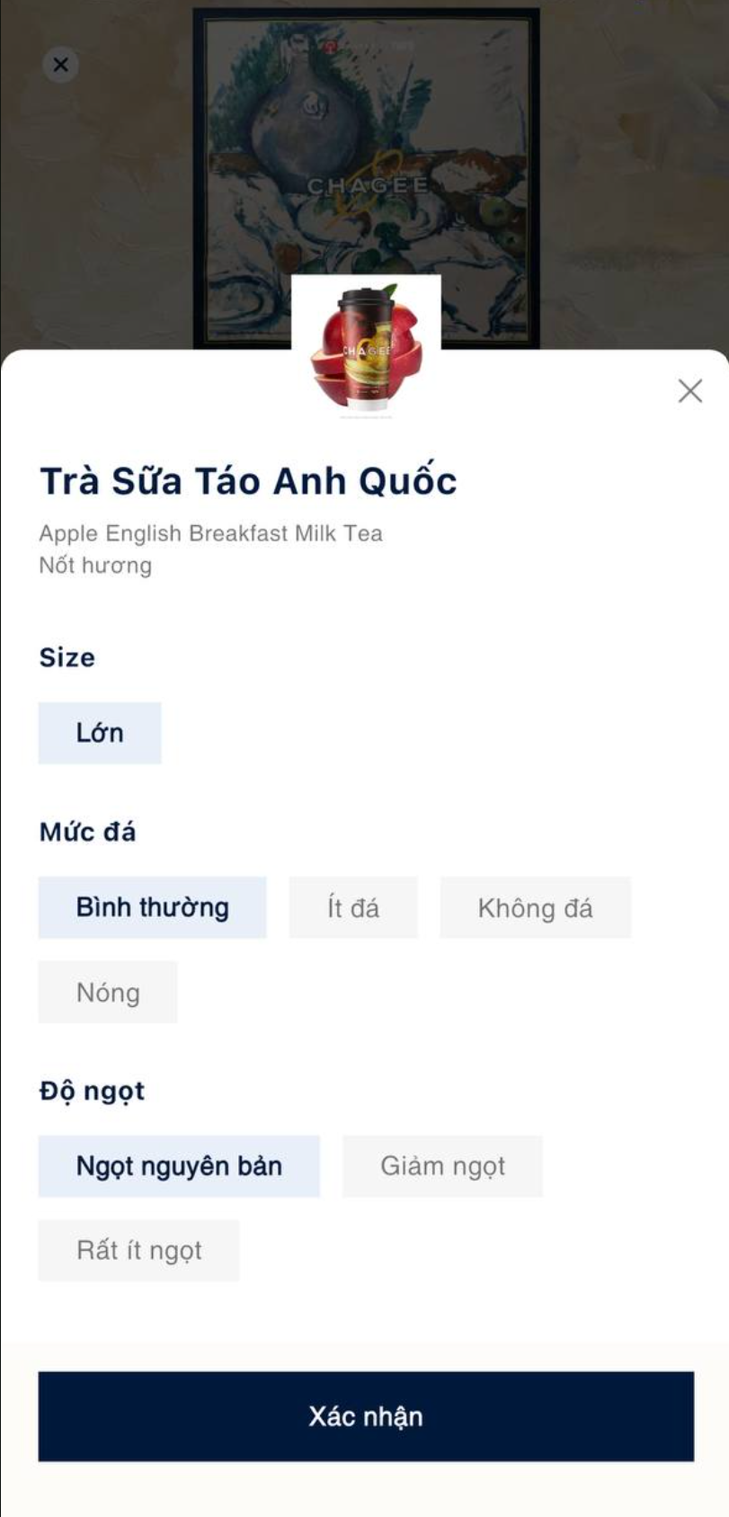 Sheet tuỳ chọn đồ uống