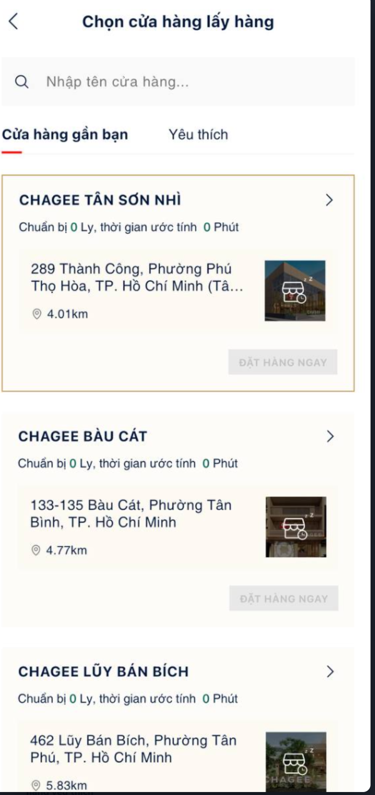 CHAGEE - chọn cửa hàng lấy hàng, cửa hàng gần bạn