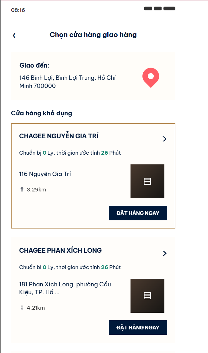 App test - chọn cửa hàng giao hàng