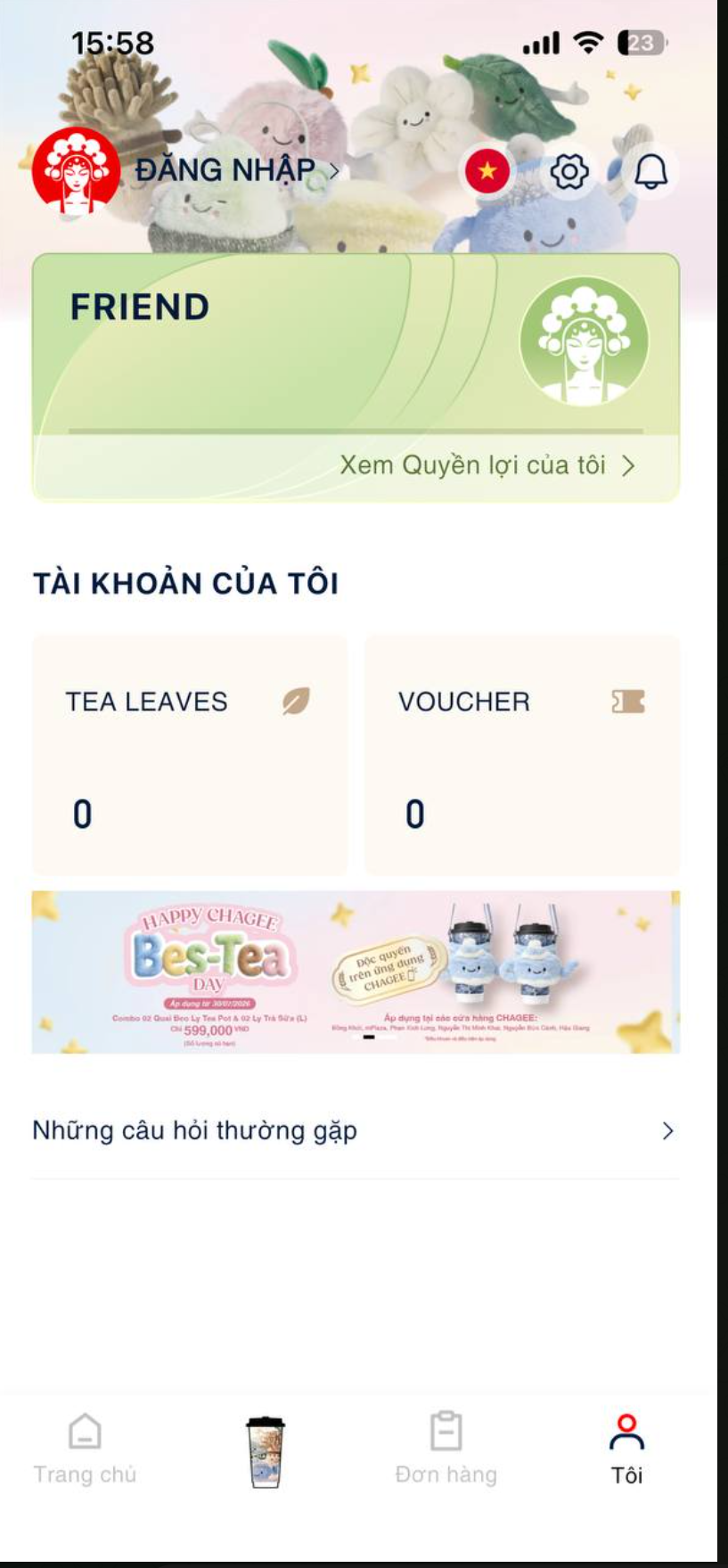CHAGEE - Tab Tôi sau đăng nhập