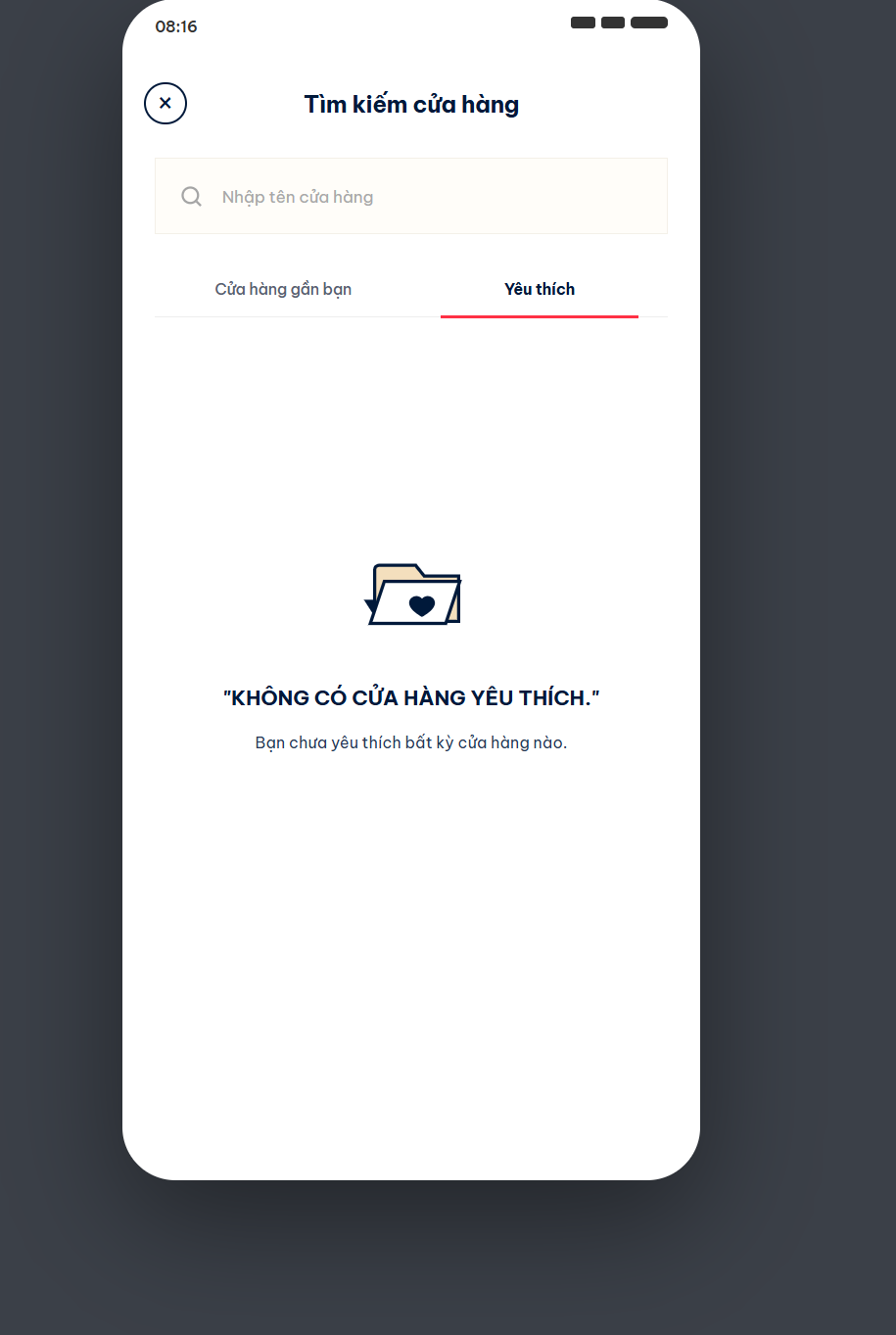 Lỗi - nhấn tìm kiếm ở tab Yêu thích vẫn ở lại empty state yêu thích
