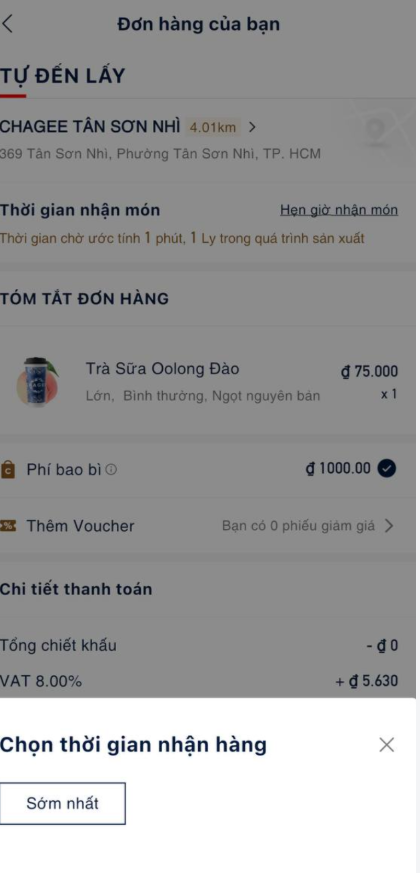 Yêu cầu - sheet Chọn thời gian nhận hàng