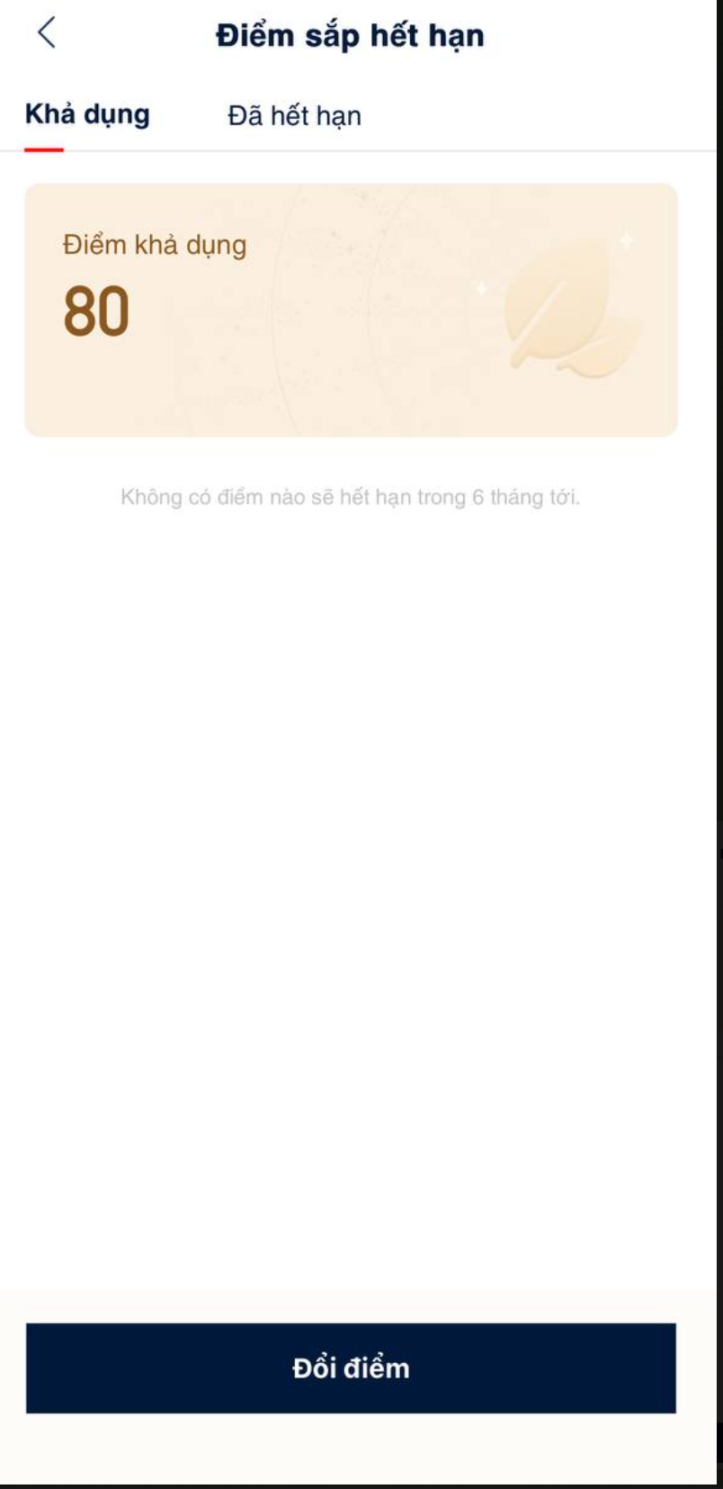 Điểm sắp hết hạn - tab Khả dụng
