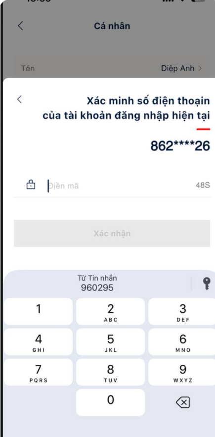 Nhập mã OTP - đếm ngược 48S