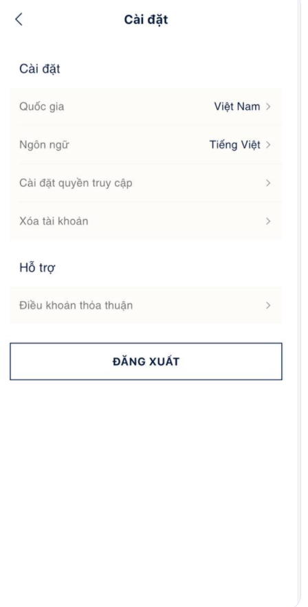 Yêu cầu - màn Cài đặt sau khi đăng nhập
