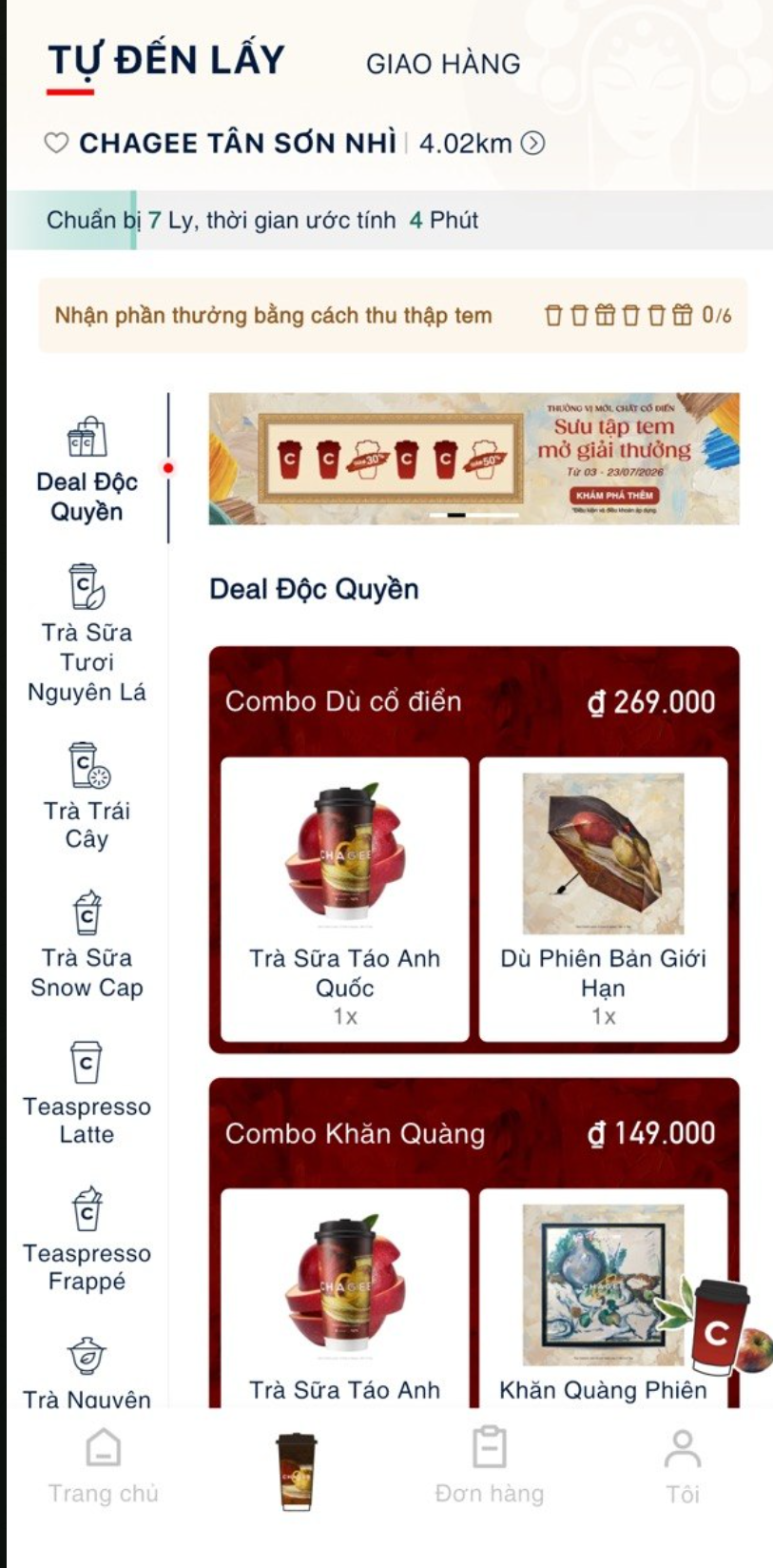 CHAGEE - header tự đến lấy