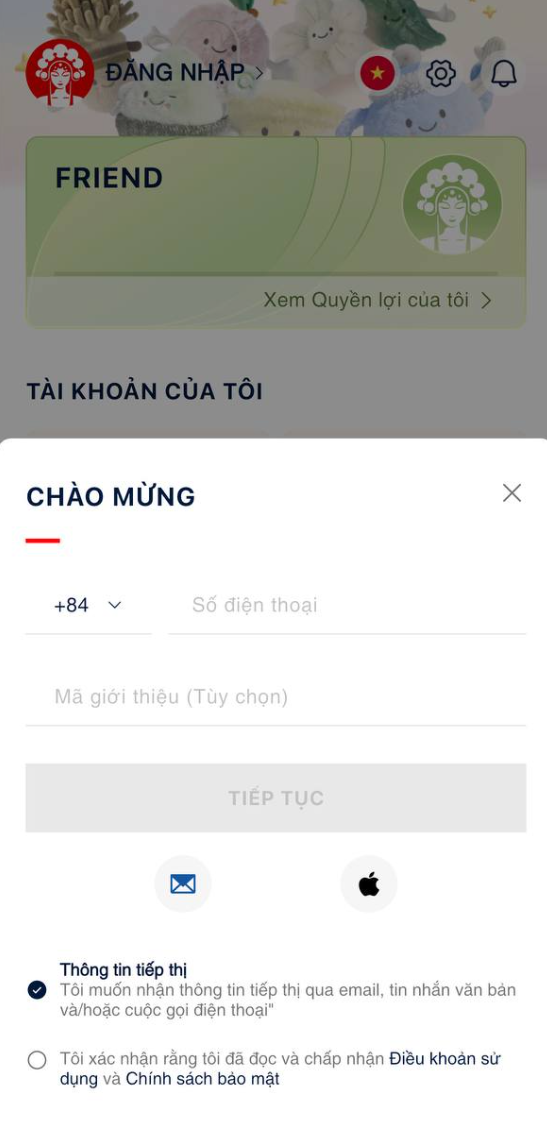CHAGEE - gợi ý đăng nhập bằng SĐT