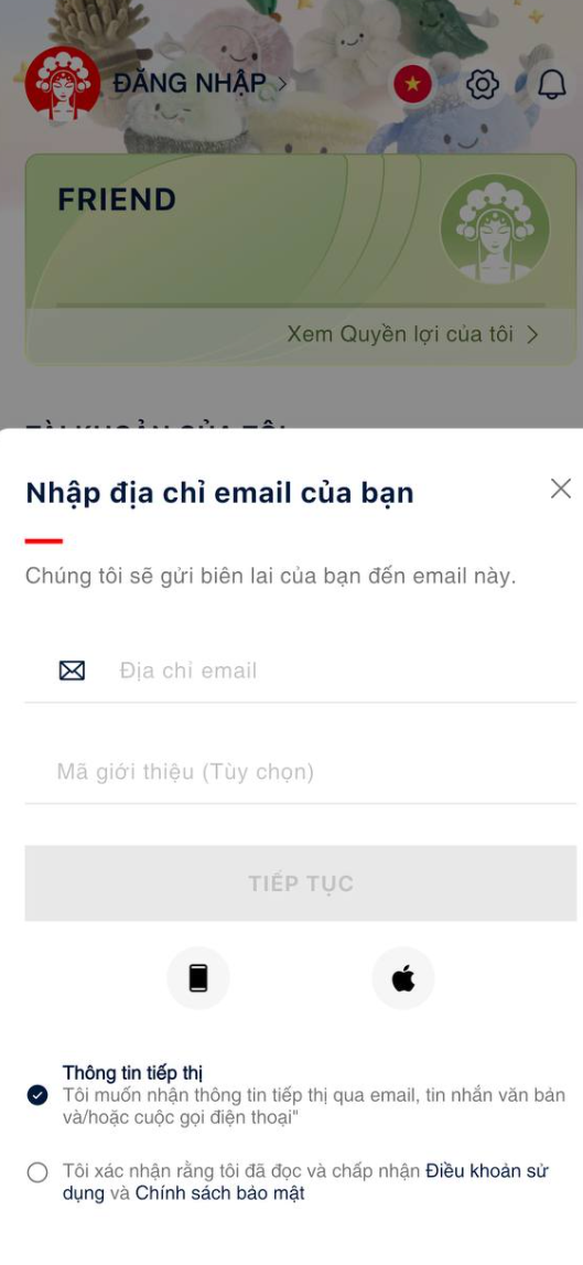 CHAGEE - gợi ý đăng nhập bằng email