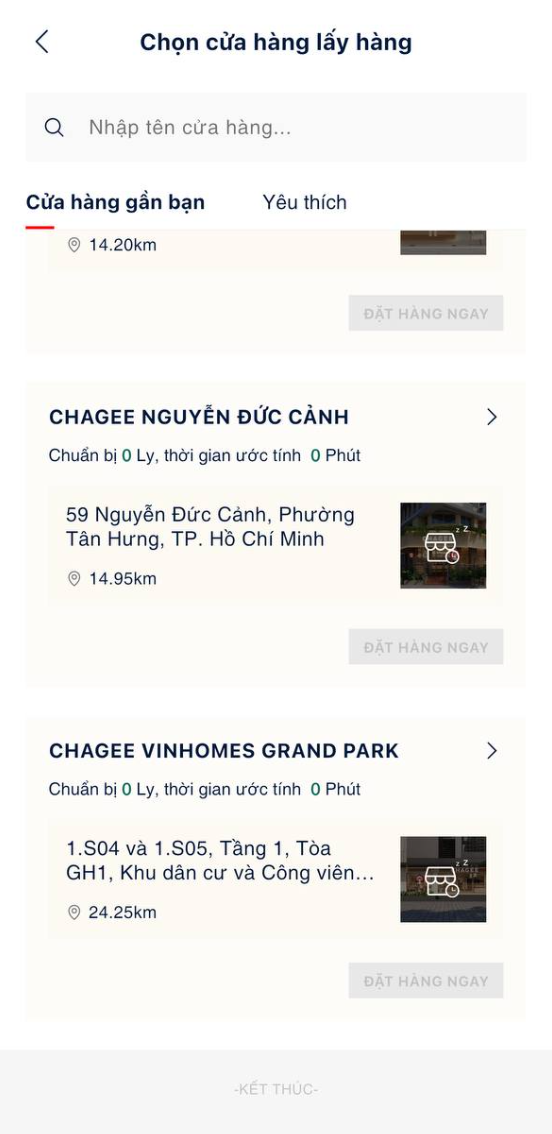 Chọn cửa hàng lấy hàng - cuộn xuống
