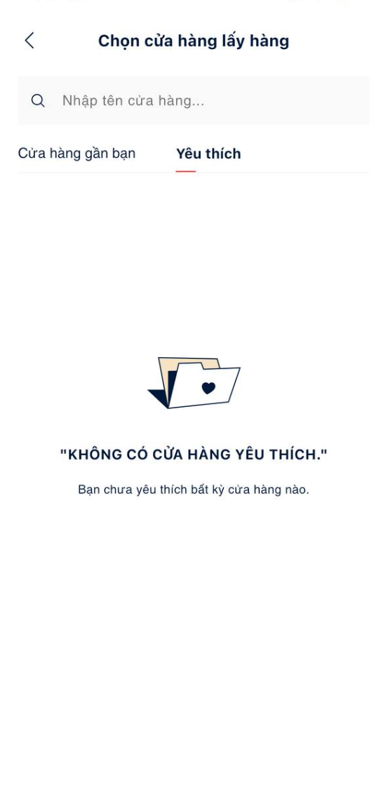 Tab yêu thích - không có cửa hàng yêu thích