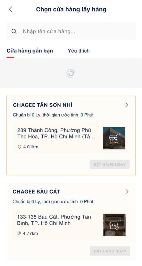 Chọn cửa hàng lấy hàng - reload danh sách
