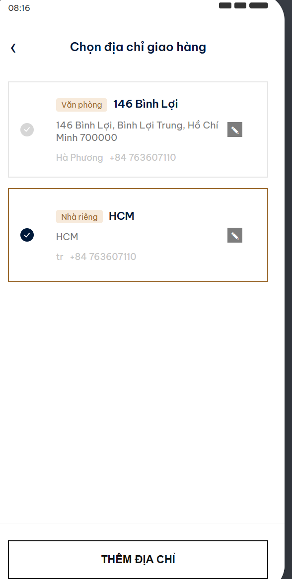 Chọn địa chỉ giao hàng
