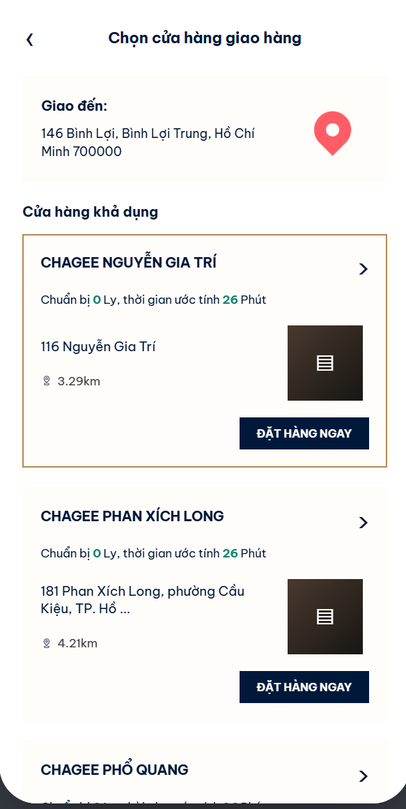 App thật - chọn cửa hàng giao hàng