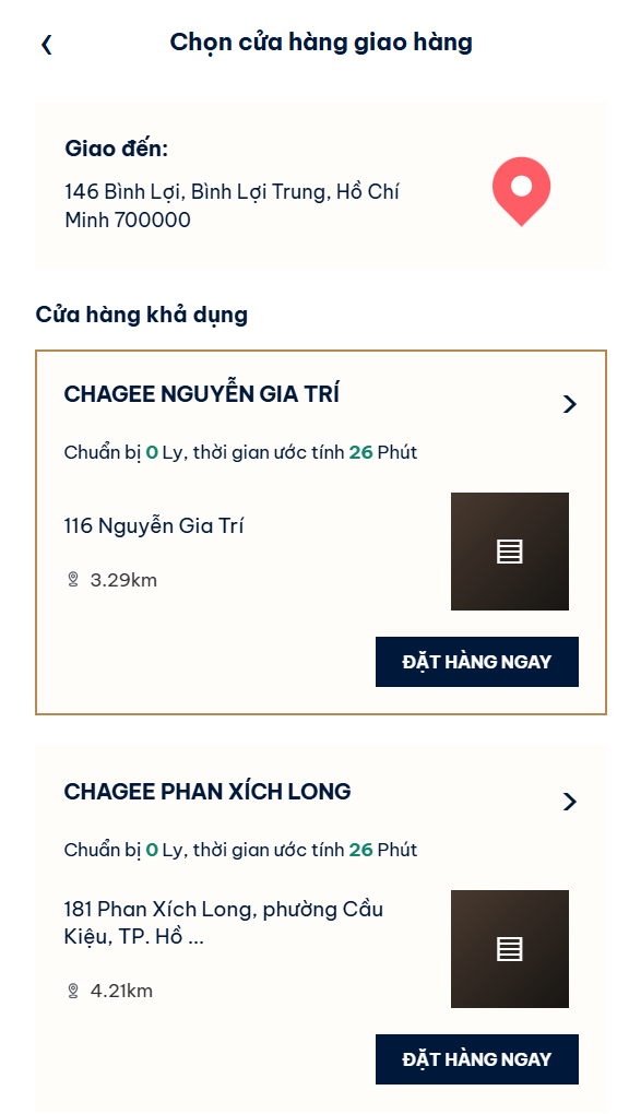 App test - chọn cửa hàng giao hàng