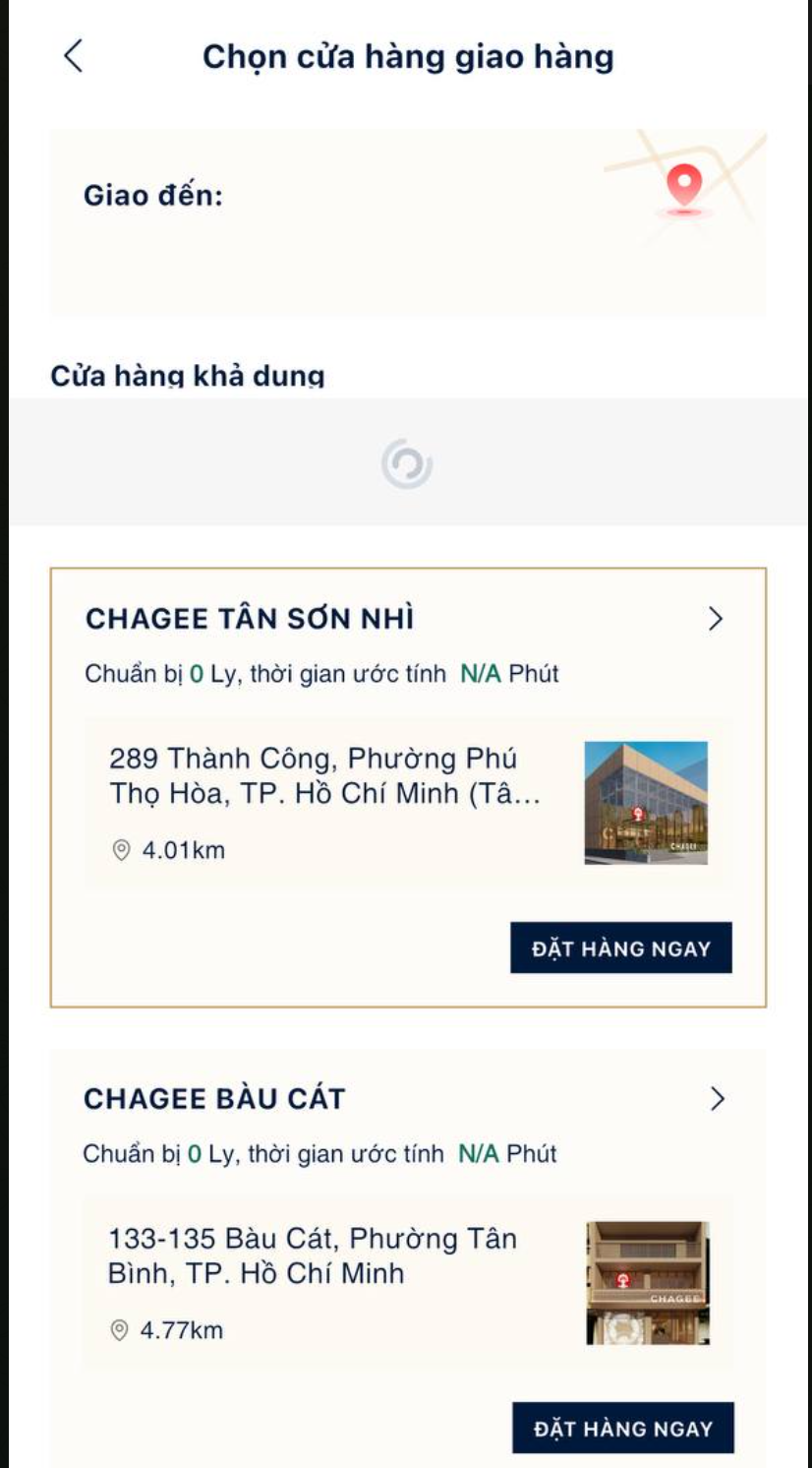Chọn cửa hàng giao hàng - kéo tải lại
