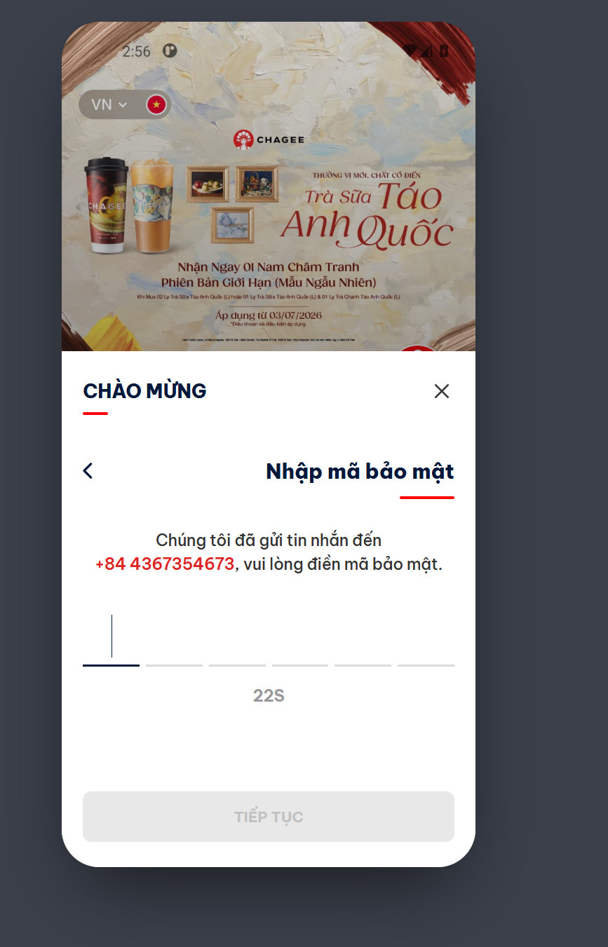 Clone test - sheet nhập mã bảo mật