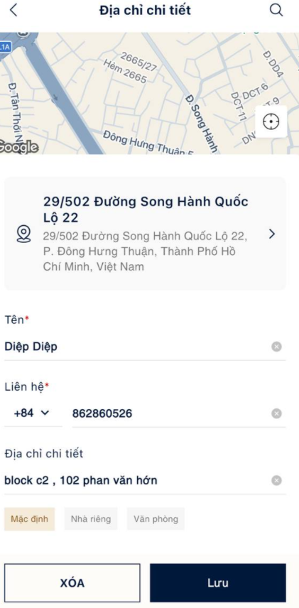 Login - chỉnh sửa địa chỉ giao hàng