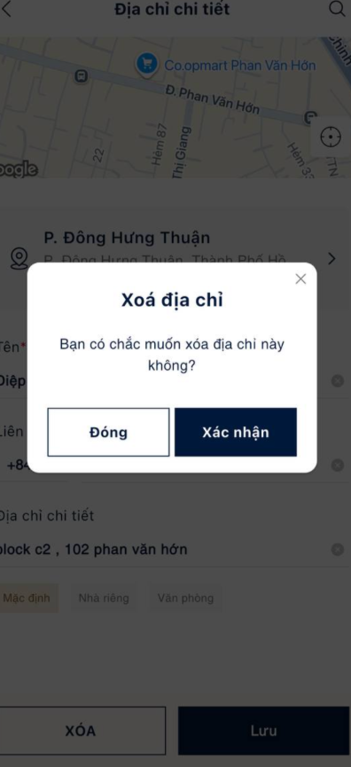 Login - xác nhận xóa địa chỉ