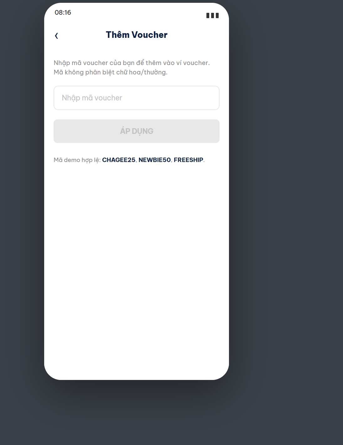 App test - màn Thêm Voucher