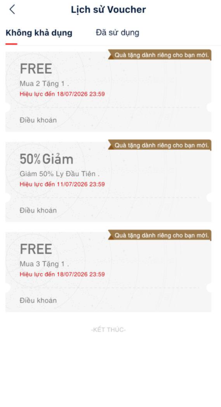 Login - lịch sử voucher tab không khả dụng