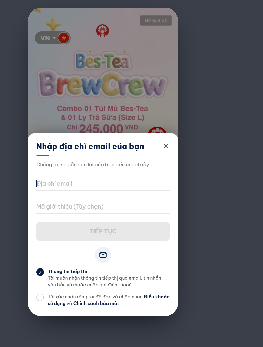 App test - gợi ý đăng nhập bằng email