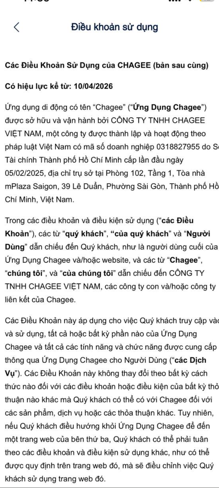 Điều khoản sử dụng trong luồng đăng nhập