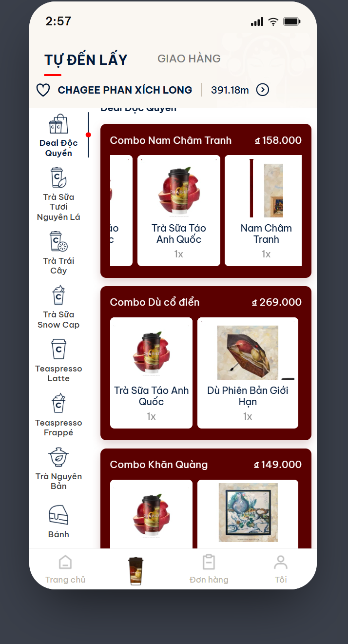 App test - menu giao hàng