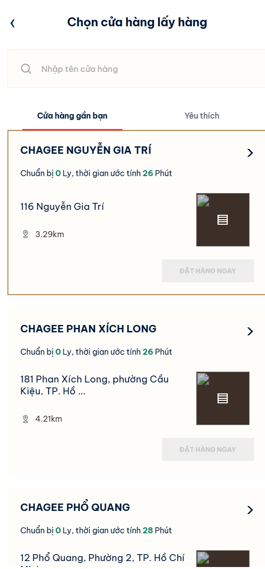 App test - chọn cửa hàng lấy hàng, cửa hàng gần bạn